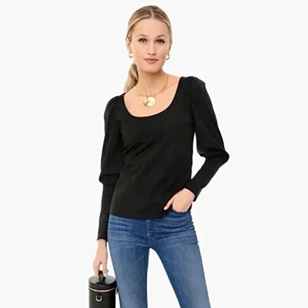 Tuckernuck Pomander Place Black Riley Scoop Neck Long‎ SleeveTop Puff Sleeve XS